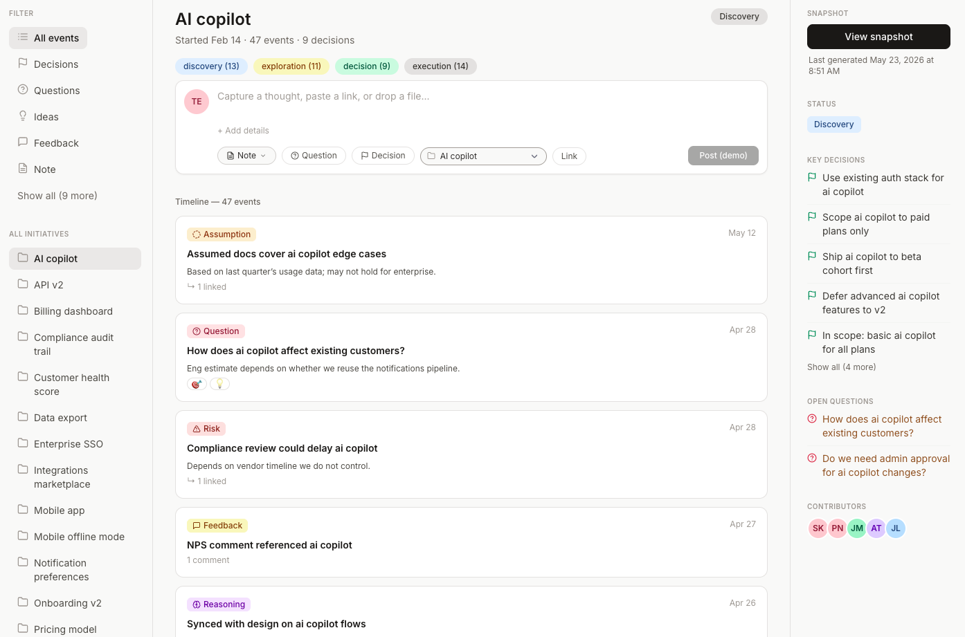 Prodigent initiative view with connected product context